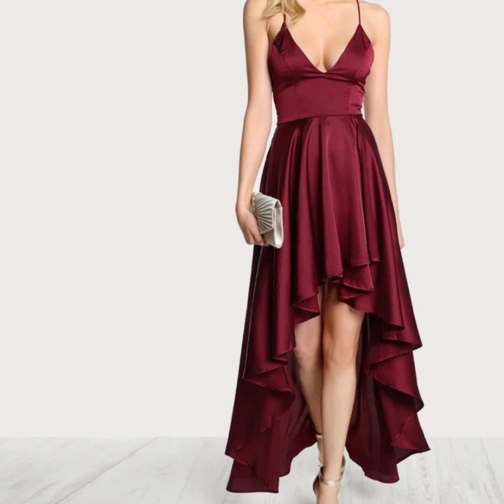 SHEIN Red Plunge Evening Dress